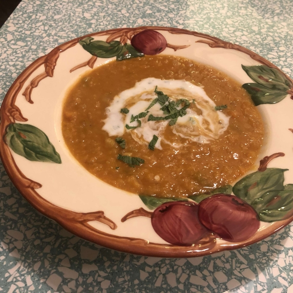 Red Lentil Soup with Lemon Mint Yogurt