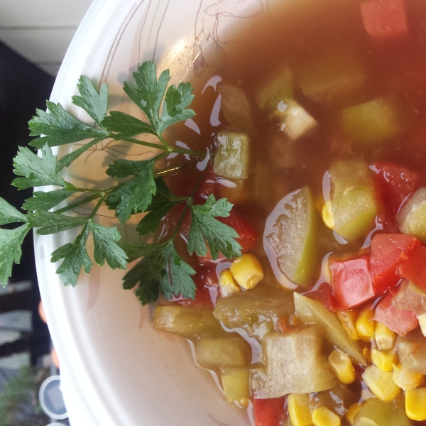 Green and Red Tomato and Corn Soup