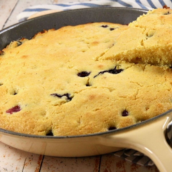 Blueberry Cornbread in a Skillet