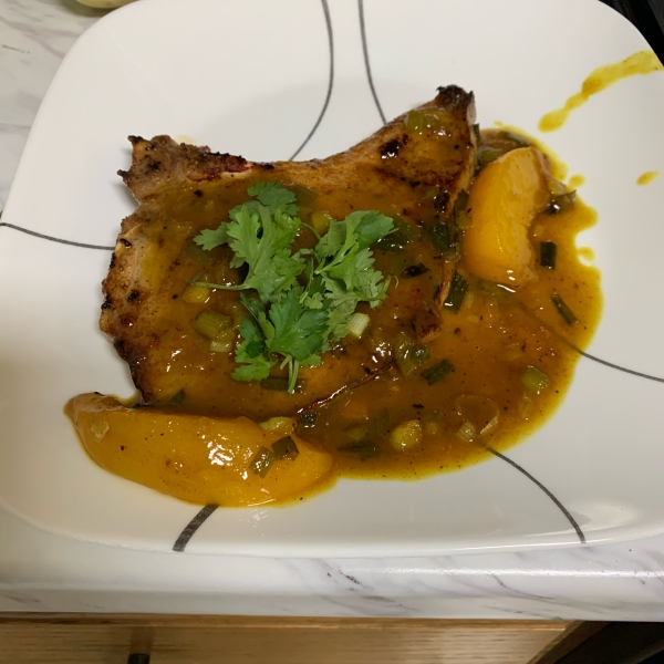 Peach Curry Glazed Pork Chops