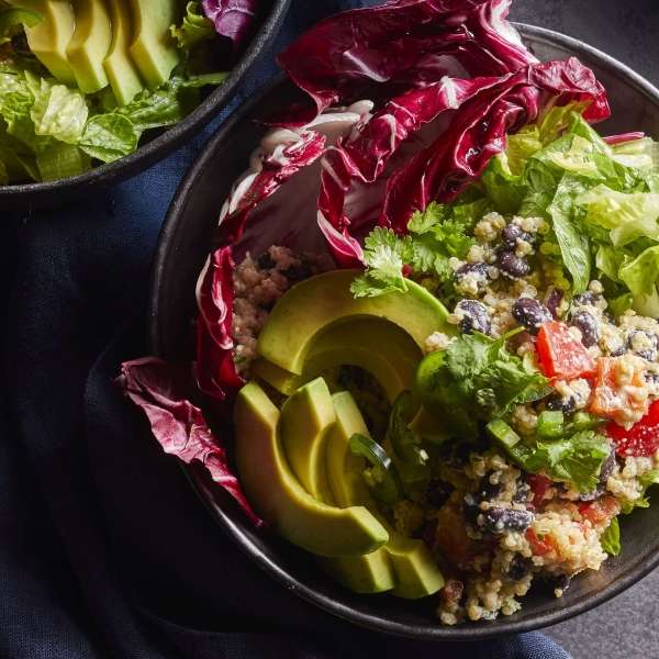 Vegan Mexican Quinoa Bowl with Green Chile Cilantro Sauce