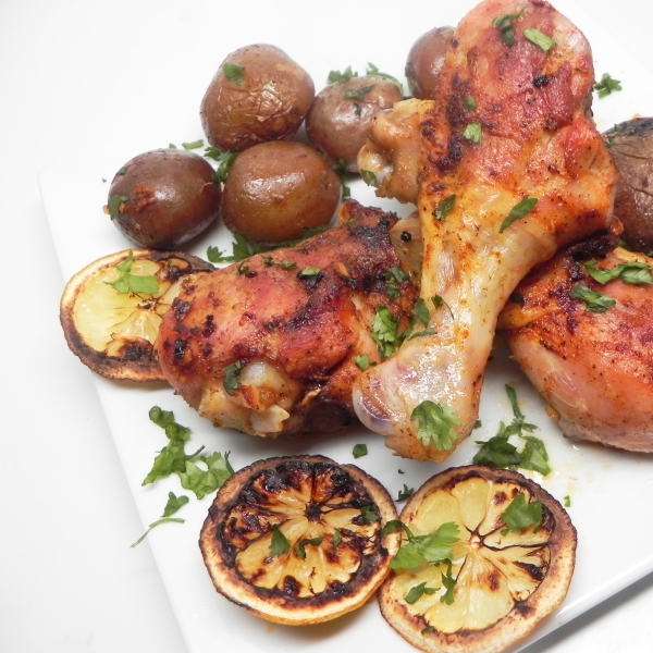 Pan Roasted Spanish-Lemon Drumsticks with Potatoes