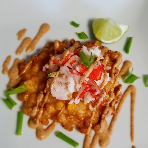 Crispy Fresh Corn Fritters with Crab and Chipotle Lime Dressing