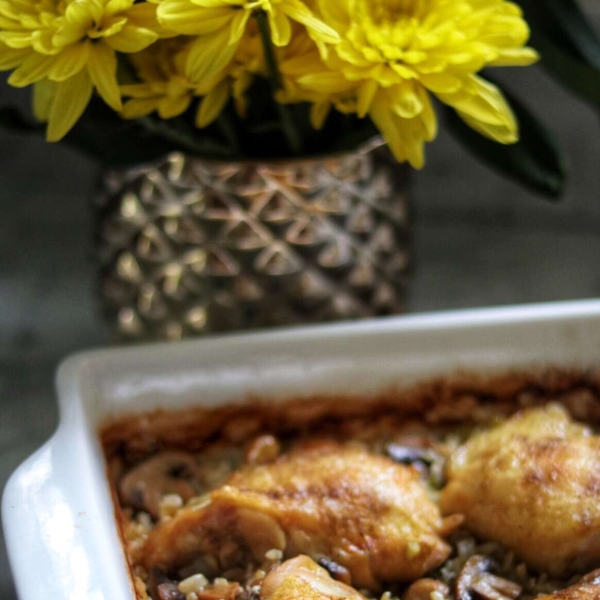 Baked Chicken Thighs With Mushroom Brown Rice