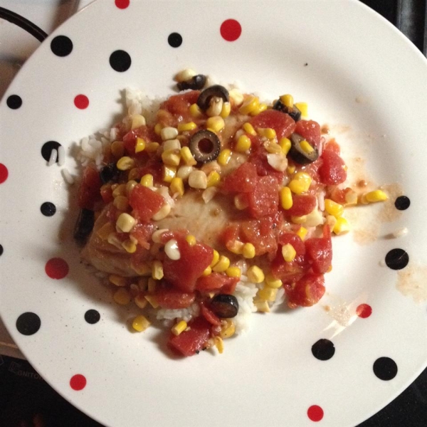 Tilapia with Tomatoes, Black Olives and Corn