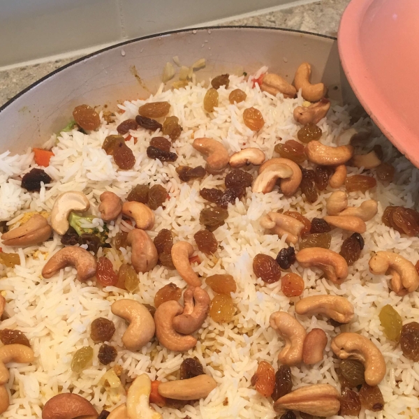 Indian-Style Rice with Cashews, Raisins and Turmeric