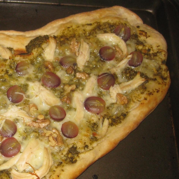 Grape, Chicken, and Walnut Pesto Pizza