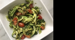 Pesto Zucchini Noodles with Tomatoes and Broccoli