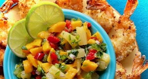Air Fryer Butterflied Shrimp with Pineapple and Mango Salsa