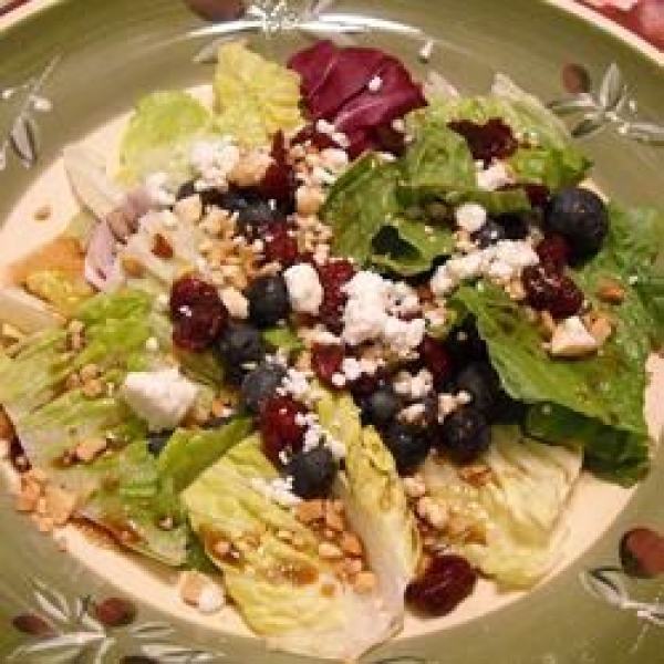 Deliciously Sweet Salad with Maple, Nuts, Seeds, Blueberries, and Goat Cheese