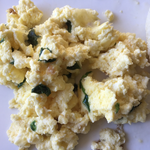 Creamy Cheesy Scrambled Eggs with Basil