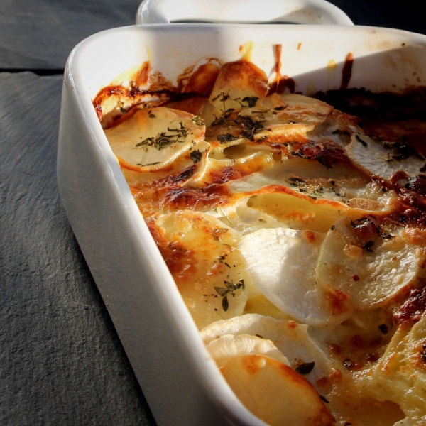 Cheesy Turnip and Potato Gratin