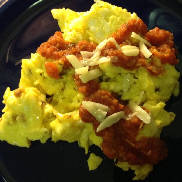 Scrambled Eggs with Leek and Sauce