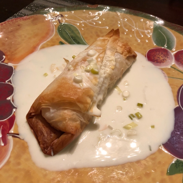 Phyllo-Wrapped Halibut Fillets with Lemon Scallion Sauce