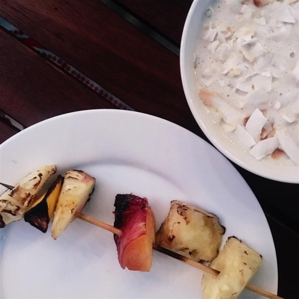 Pineapple and Mango Skewers with Coconut Dip