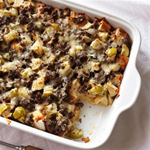 Bison Sausage, Apple and Sage Strata