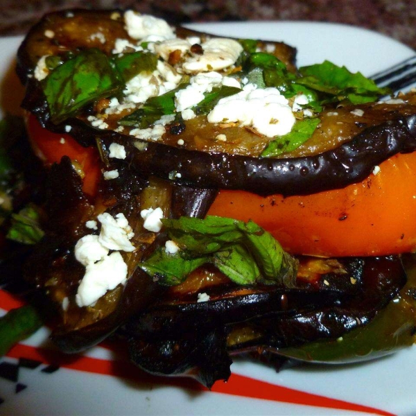 Grilled Eggplant and Peppers with Feta