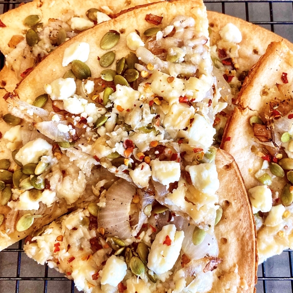 Pumpkin Seed Flatbread with Sweet Onions and Feta
