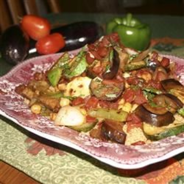 Grilled Vegetables in Balsamic Tomato Sauce with Couscous