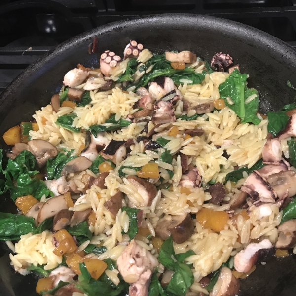 Orzo and Octopus Skillet