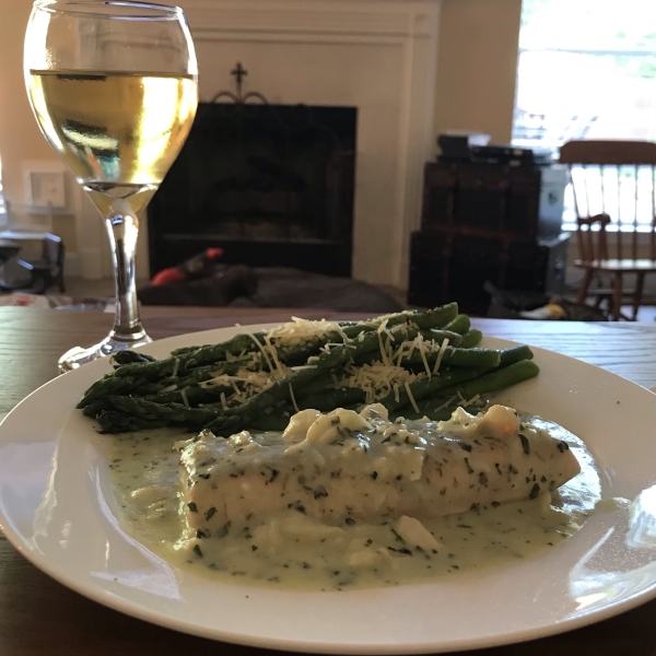 Creamy Crab Pesto over Mahi Mahi