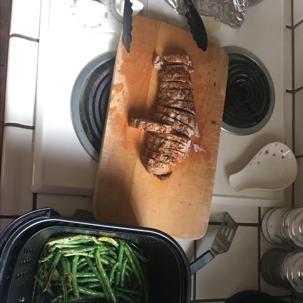 Air Fryer Mustard-Crusted Pork Tenderloin with Potatoes and Green Beans