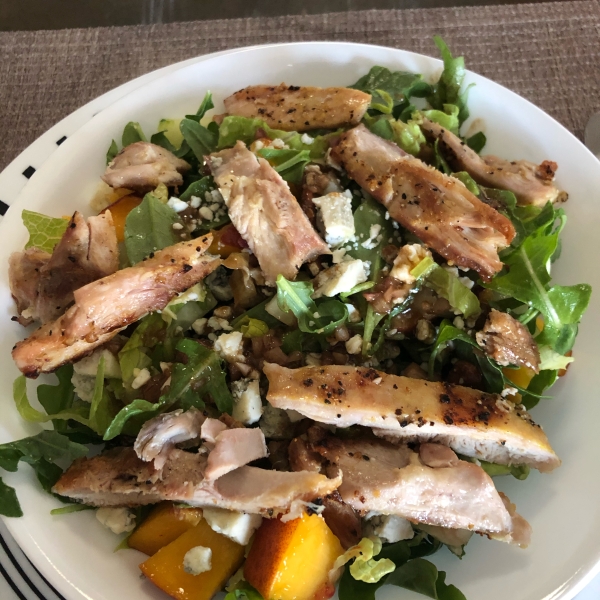 Grilled Chicken, Peach, and Arugula Salad