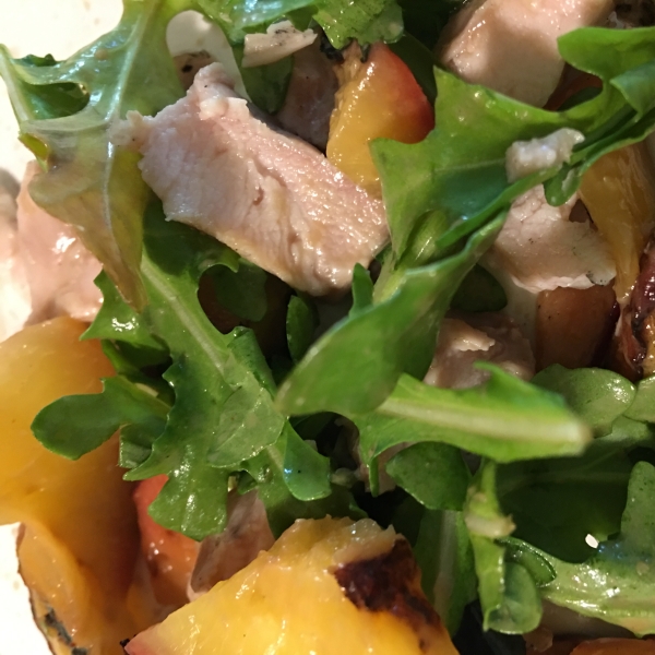 Grilled Chicken, Peach, and Arugula Salad