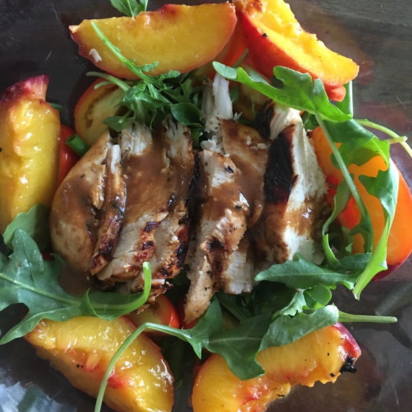 Grilled Chicken, Peach, and Arugula Salad