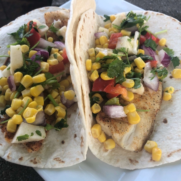 Fiery Fish Tacos with Crunchy Corn Salsa