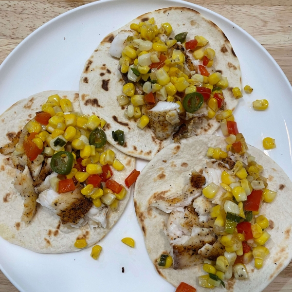 Fiery Fish Tacos with Crunchy Corn Salsa