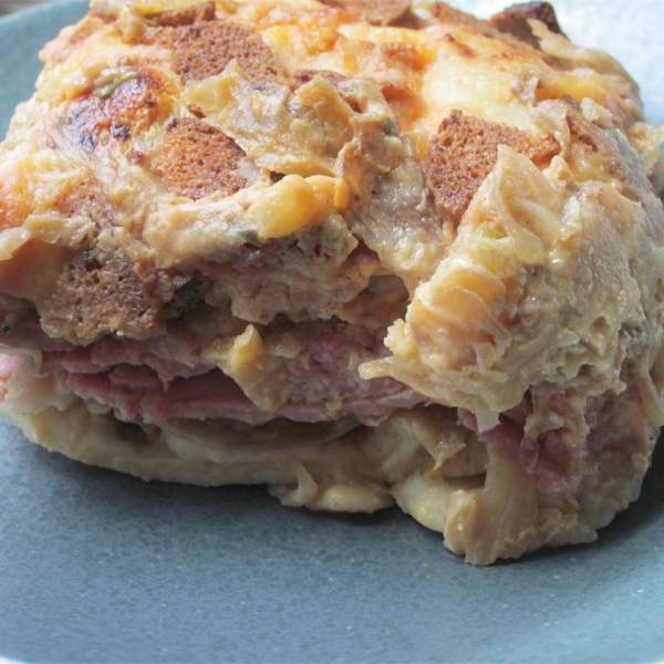 Reuben-Pierogie Casserole