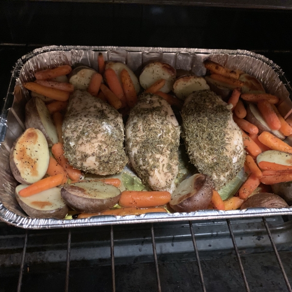 Broiled Chicken Breasts with Herbs, Carrots, and Red Potatoes