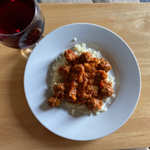 Little Lamb Meatballs in a Spicy Eggplant Tomato Sauce