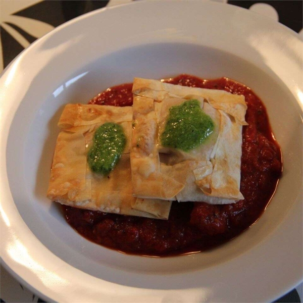 Sausage and Ricotta Ravioli with Pesto Sauce