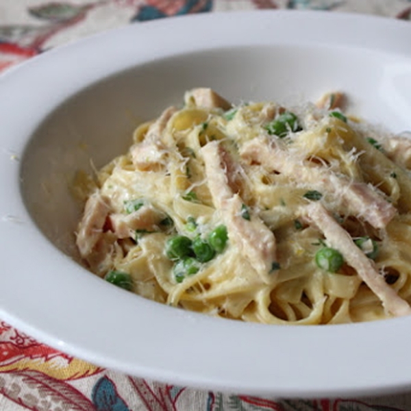 Smoked Turkey and Spring Pea Fettuccine