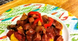 Polenta with Spicy Sausage-Veggie Sauce