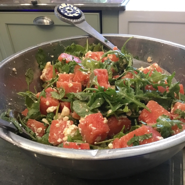 Watermelon and Feta Salad with Arugula and Spinach