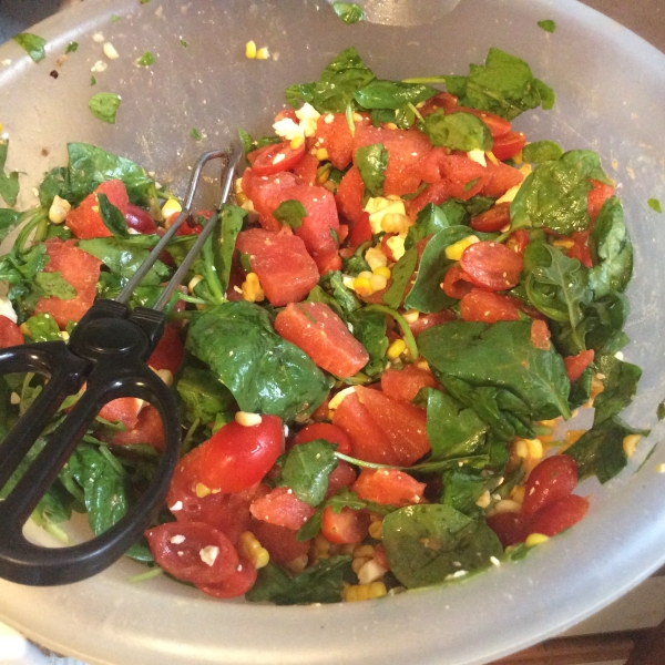 Watermelon and Feta Salad with Arugula and Spinach