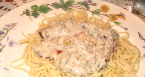 Salmon Fettuccini with Blue Cheese and Olives