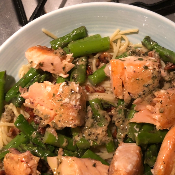 Salmon With Dijon Butter Sauce, Asparagus and Herb Butter Angel Hair Pasta