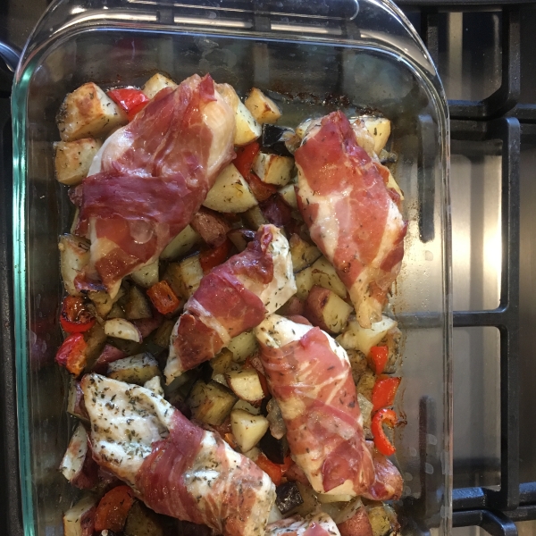 Parma Wrapped Chicken with Mediterranean Vegetables