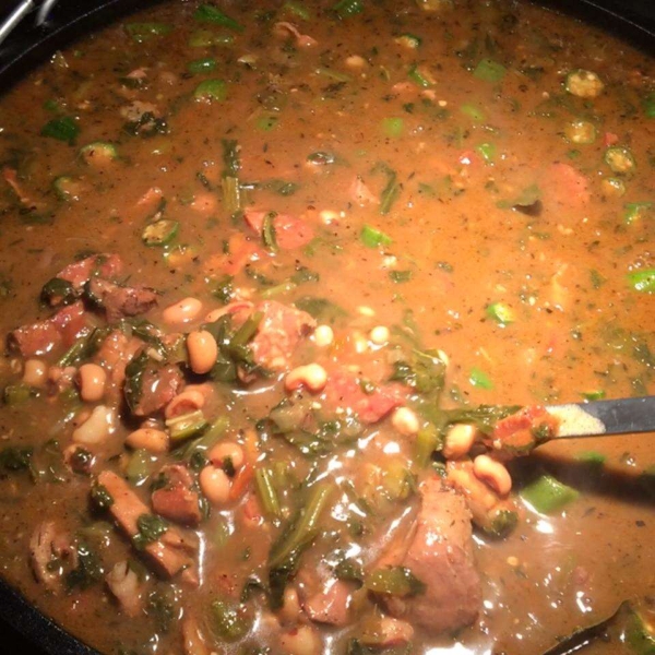 Black-Eyed Pea, Pork, and Mustard Green Gumbo