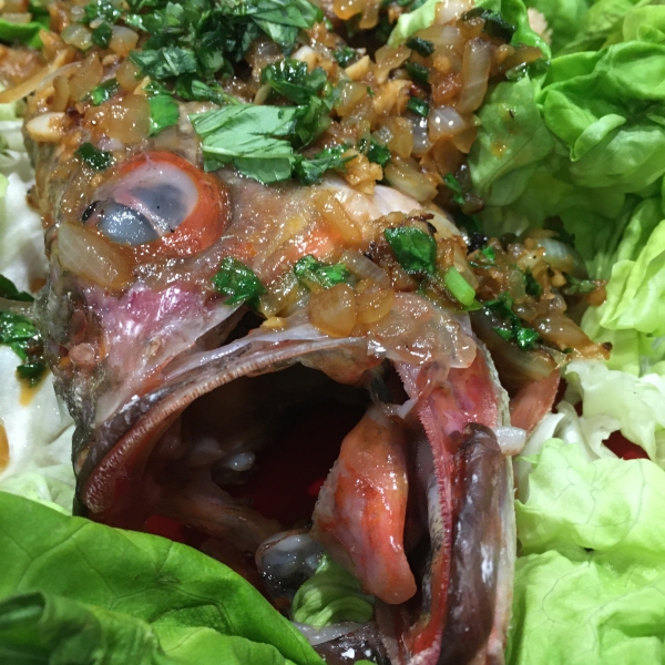 Whole Fish Fried with Basil and Chiles