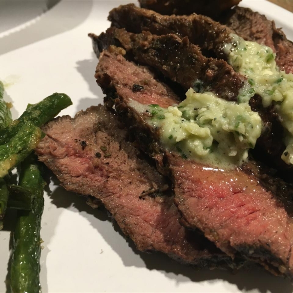 Grilled Flat Iron Steak with Blue Cheese-Chive Butter