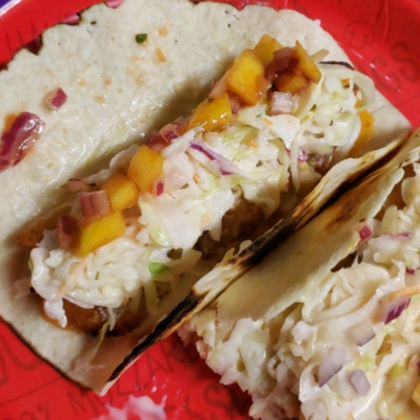 Fish Tacos with Honey-Cumin Cilantro Slaw and Chipotle Mayo