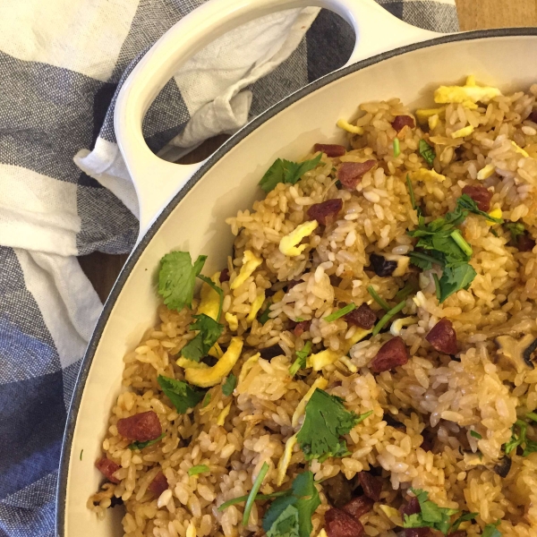 Chinese Stir-Fried Sticky Rice with Chinese Sausage