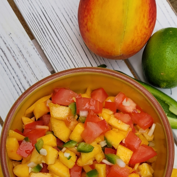 Fresh Peach Salsa with Tomato and Jalapenos