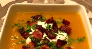 Roasted Butternut Squash Soup with Apples and Bacon