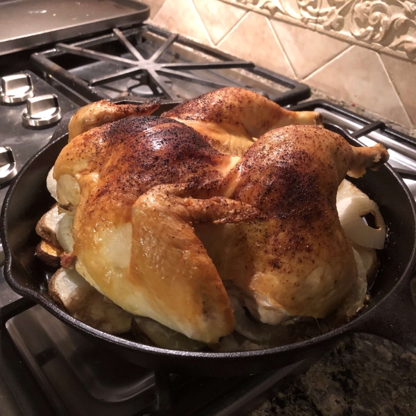 Roasted Spatchcocked Chicken with Potatoes